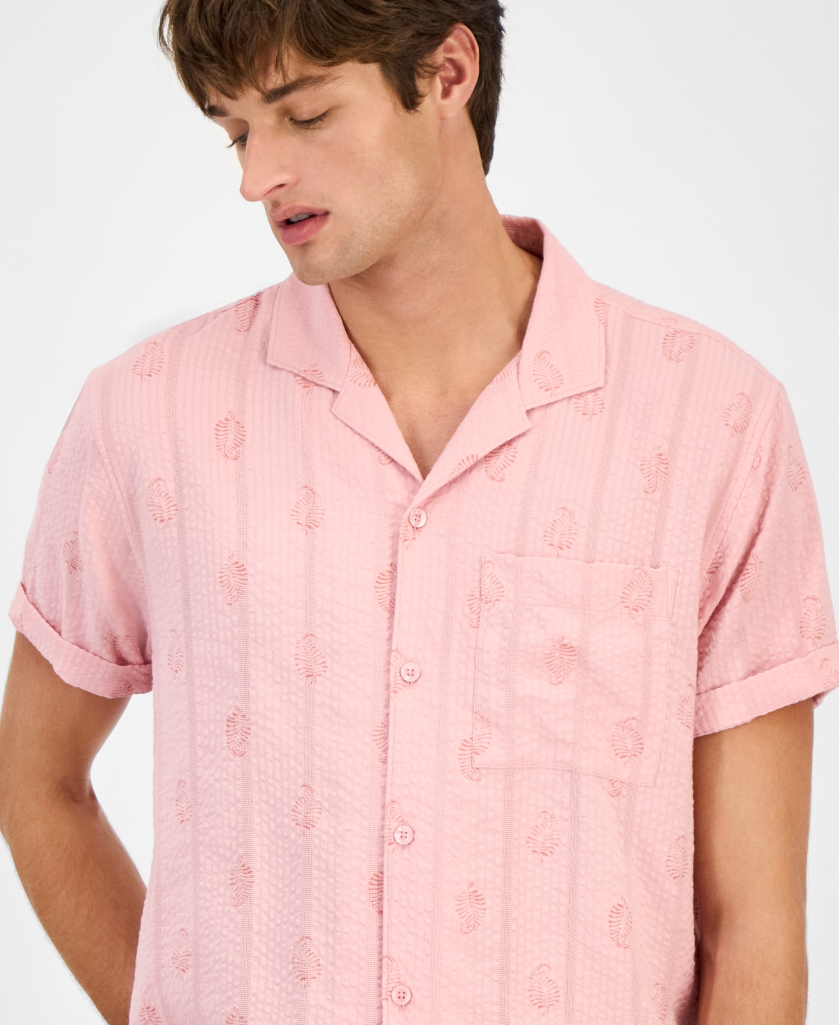 Sun + Stone Men's Seersucker Camp Shirt, Macy's Exclusive In Pink