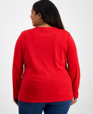 Plus Size Festive Tree Long-Sleeve T-Shirt, Macy's Exclusive