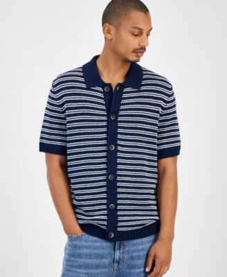 Sun + Stone - Men's Striped Short-Sleeve Cardigan, Macy's Exclusive