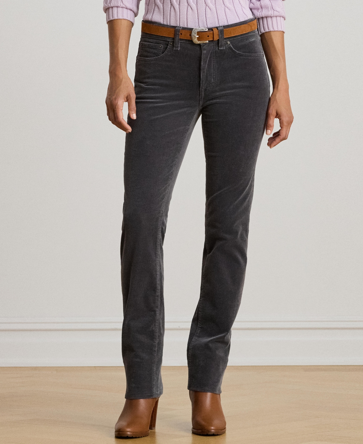 Ralph Lauren Stretch Corduroy Mid-rise Straight Pants In Black