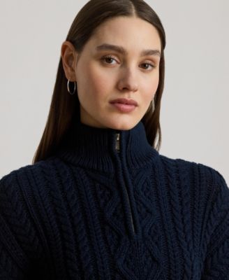 Women's Aran-Knit Cotton Quarter-Zip Pullover
