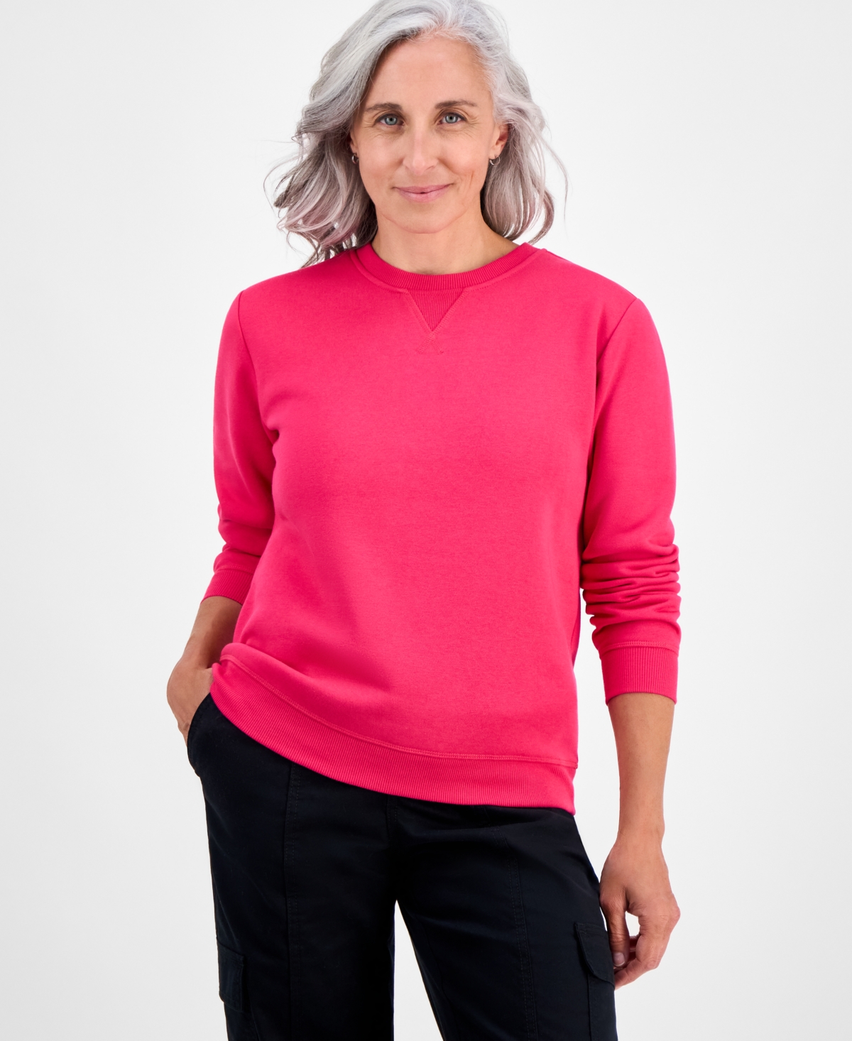 Style & Co Petite Crewneck Long-sleeve Fleece Sweatshirt, Created For Macy's