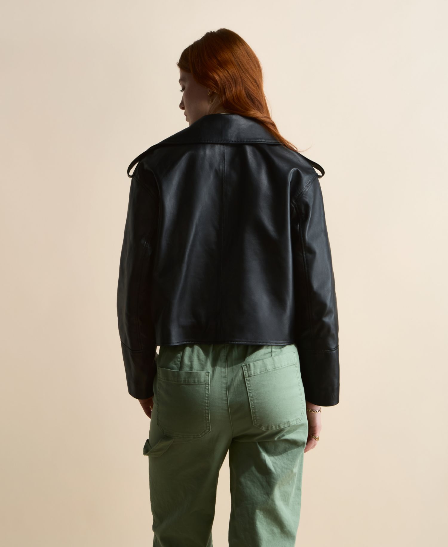 Women's Leather Cropped Trench Style Jacket