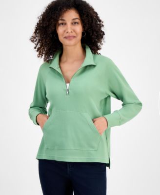 Style & Co - Petite Waffle-Knit Half-Zip Sweatshirt
