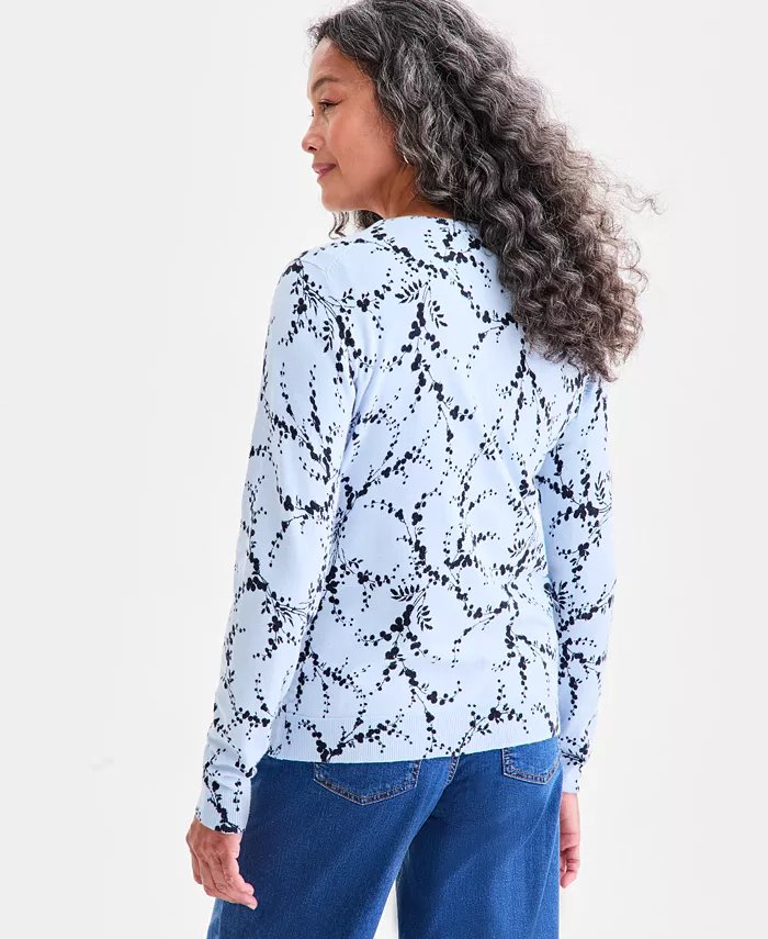 Women's Printed Crewneck Button-Front Cardigan - thumbnail 2