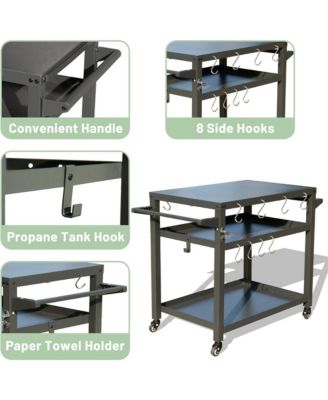 3-Shelf Outdoor Grill Table, Grill Cart with Wheels, Outdoor Food Prep Table, Blackstone Table with Hook, Grill Stand for Blackstone Griddle