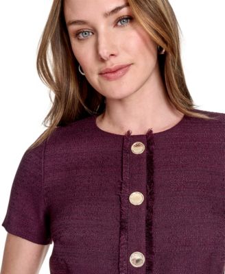   トミーヒルフィガー ラウンド ネック ドレス Tommy Hilfiger Women's Round-Neck Fringe-Trim Dress - Macy's