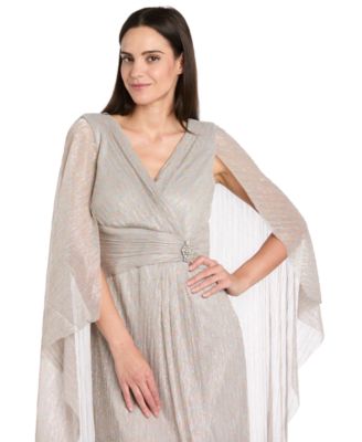 Women's Rhinestone-Brooch Metallic Gown