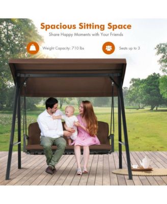 Outdoor 3-Seat Porch Swing with Adjust Canopy and Cushions