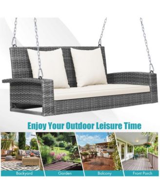 2-Person Patio PE Wicker Hanging Porch Swing Bench Chair Cushion 800 Pounds