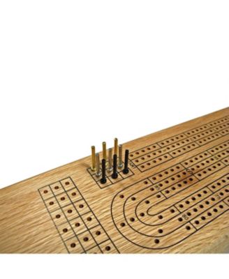 Classic Cribbage Set - Solid Wood Continuous 3 Track Board with Metal Pegs