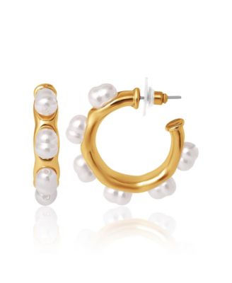 Faux Pearl Accent Hoop Earrings