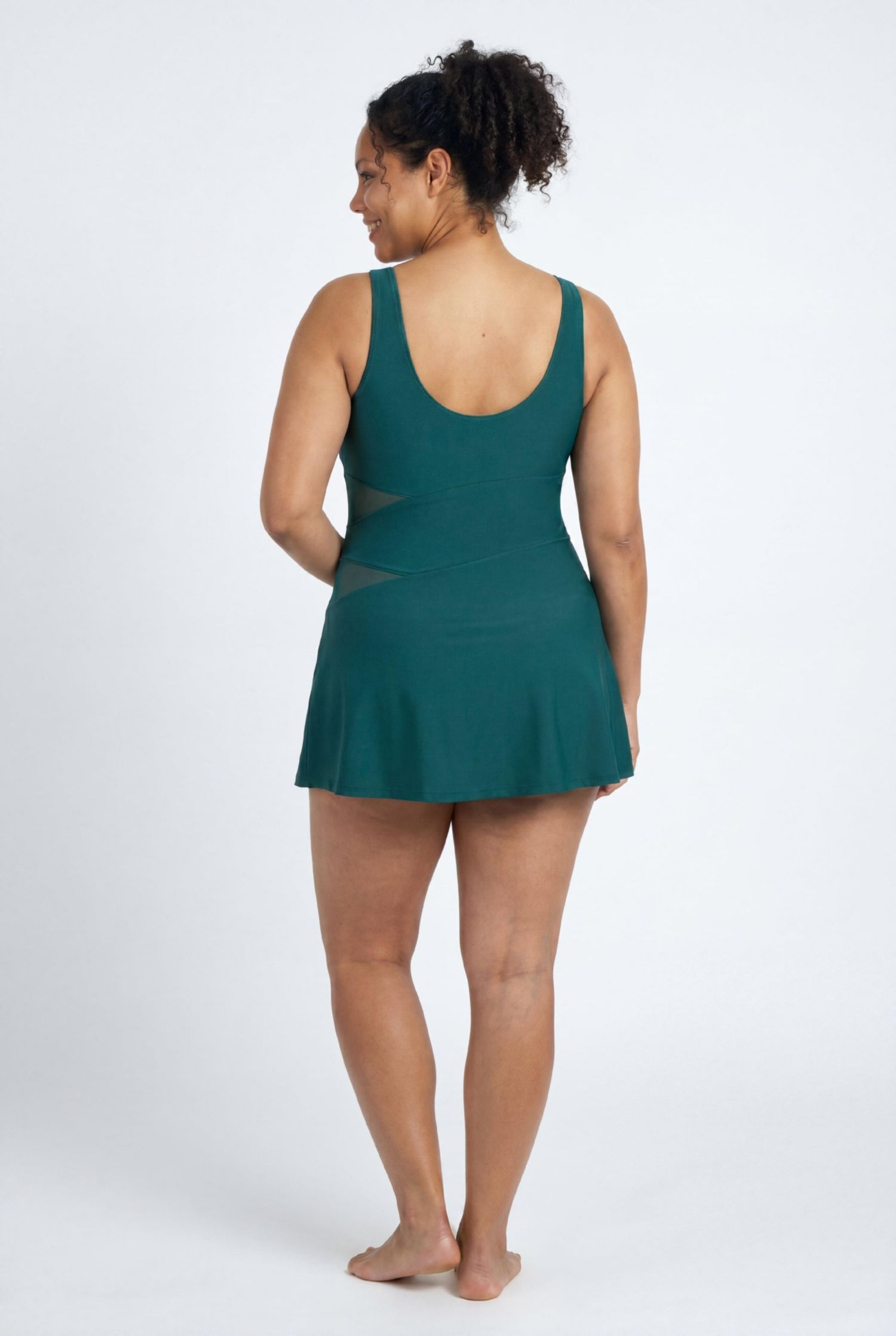 Women's Square Neck Mesh Cut Out Swimdress