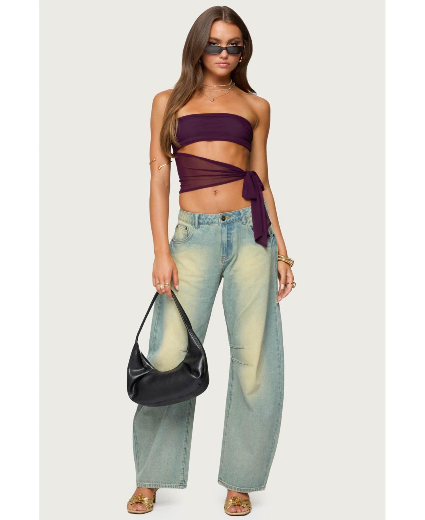 Женский топ Edikted Amaro Strapless Side Tie Cut Out, цвет: Фиолетовый — фото 4