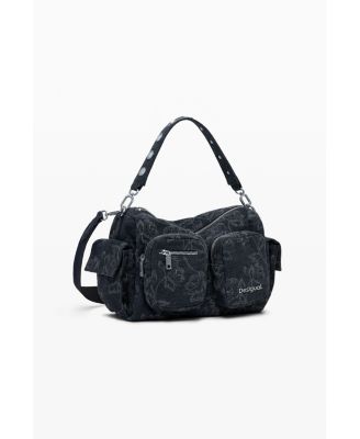Women's Medium denim multi-pocket embroidered bag