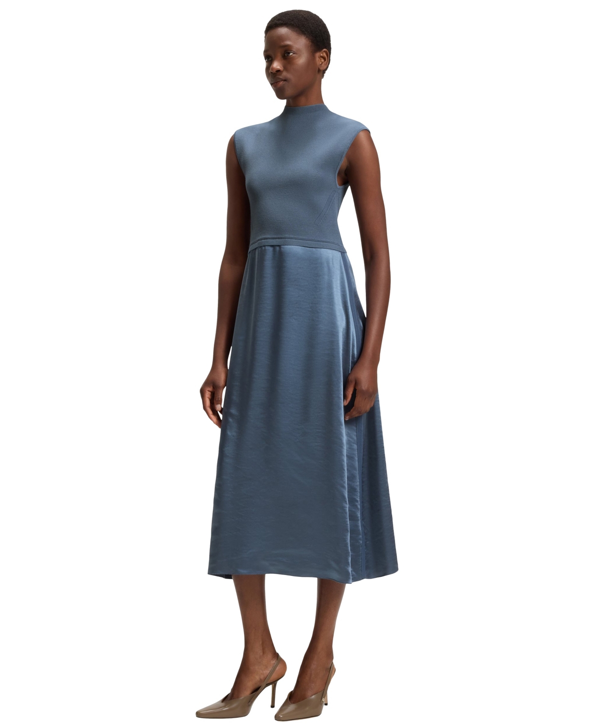 Hugo Boss Boss By  Women's Satin Skirt Knitted Dress In Blue