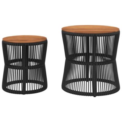 Garden Side Table Black and brown PE rattan 2 pcs Stackable