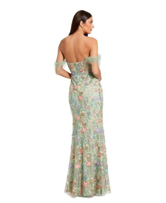 Women's Off The Shoulder Bustier Emboridered Net Gown