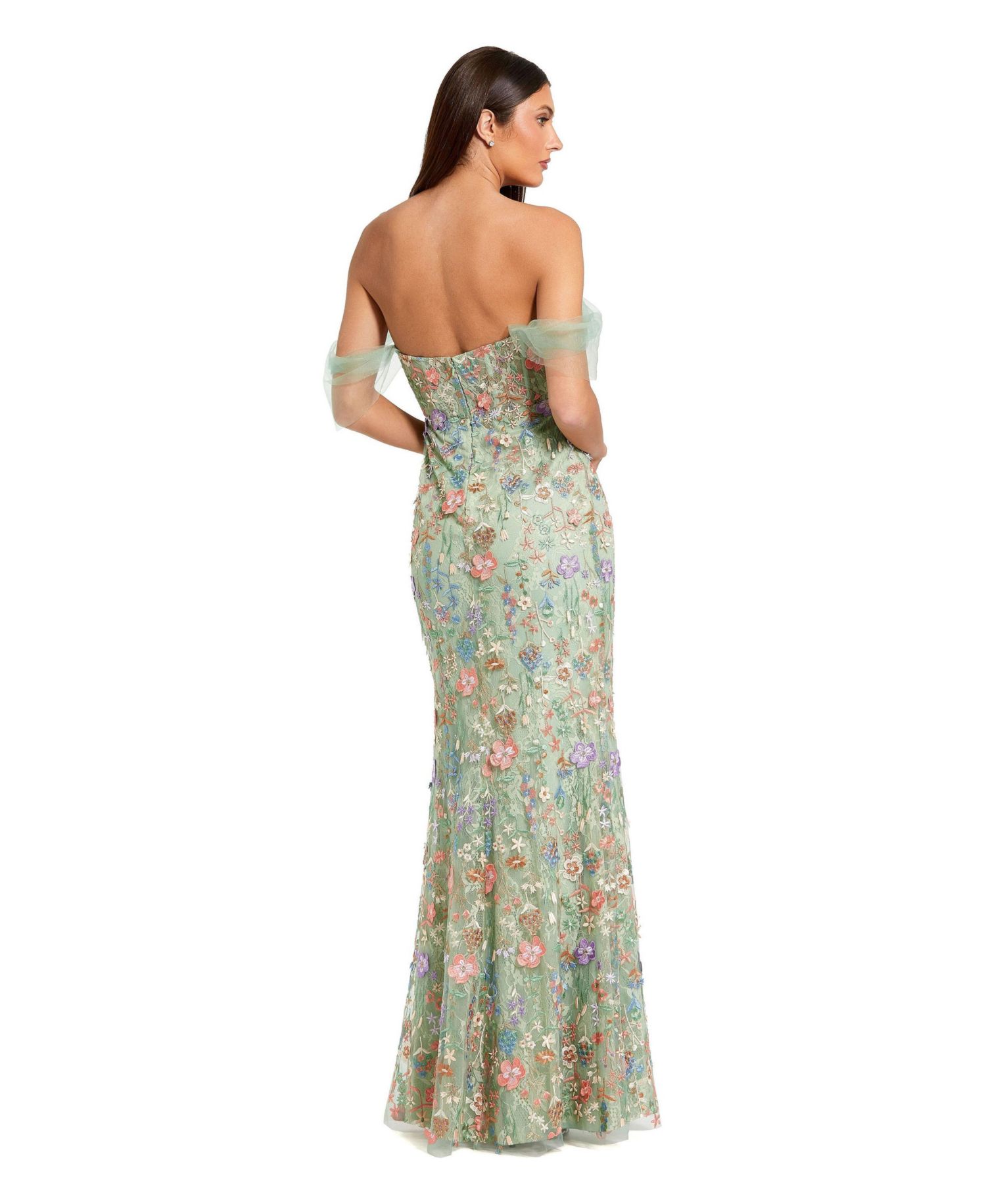 Women's Off The Shoulder Bustier Emboridered Net Gown