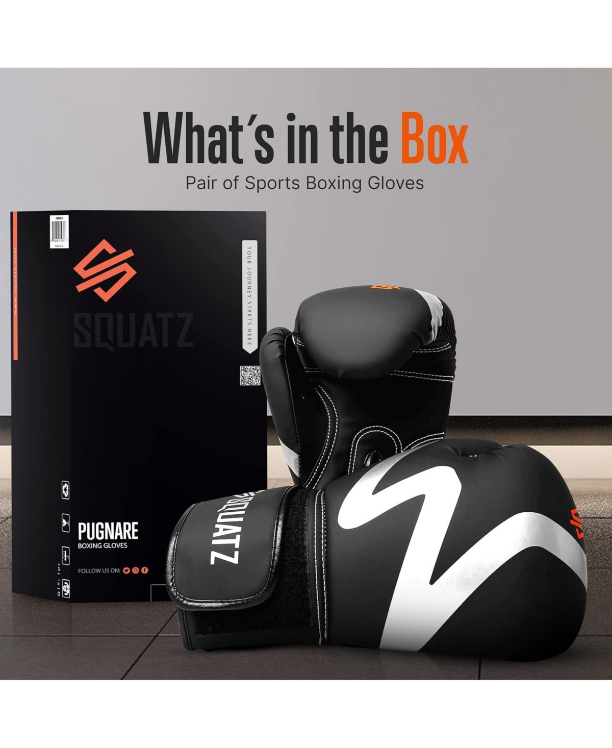 Squatz Sports Boxing Gloves, Heavy Bag Gloves for Boxing, Kickboxing, Muay Thai, Mma (Black)