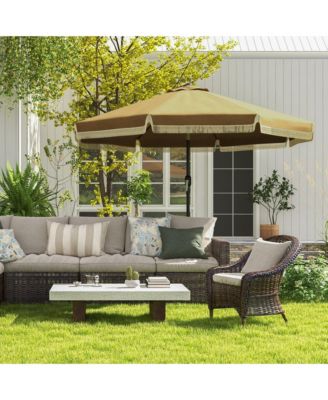 9ft Patio Umbrella with Push Button Tilt and Crank, Ruffled Outdoor Market Table Umbrella with Tassles and 8 Ribs