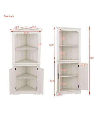 Tall Corner Cabinet with Doors, Multi-Room Storage for Living Room, Bathroom, Dining Room, Kitchen