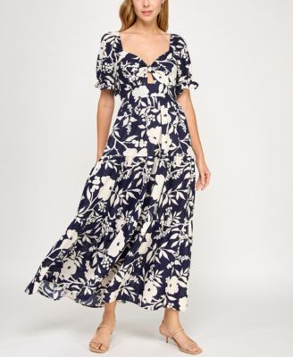 Juniors' Woven Printed Fit & Flare Maxi Dress