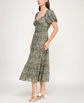 Juniors' Chiffon Printed Fit & Flare Midi Dress