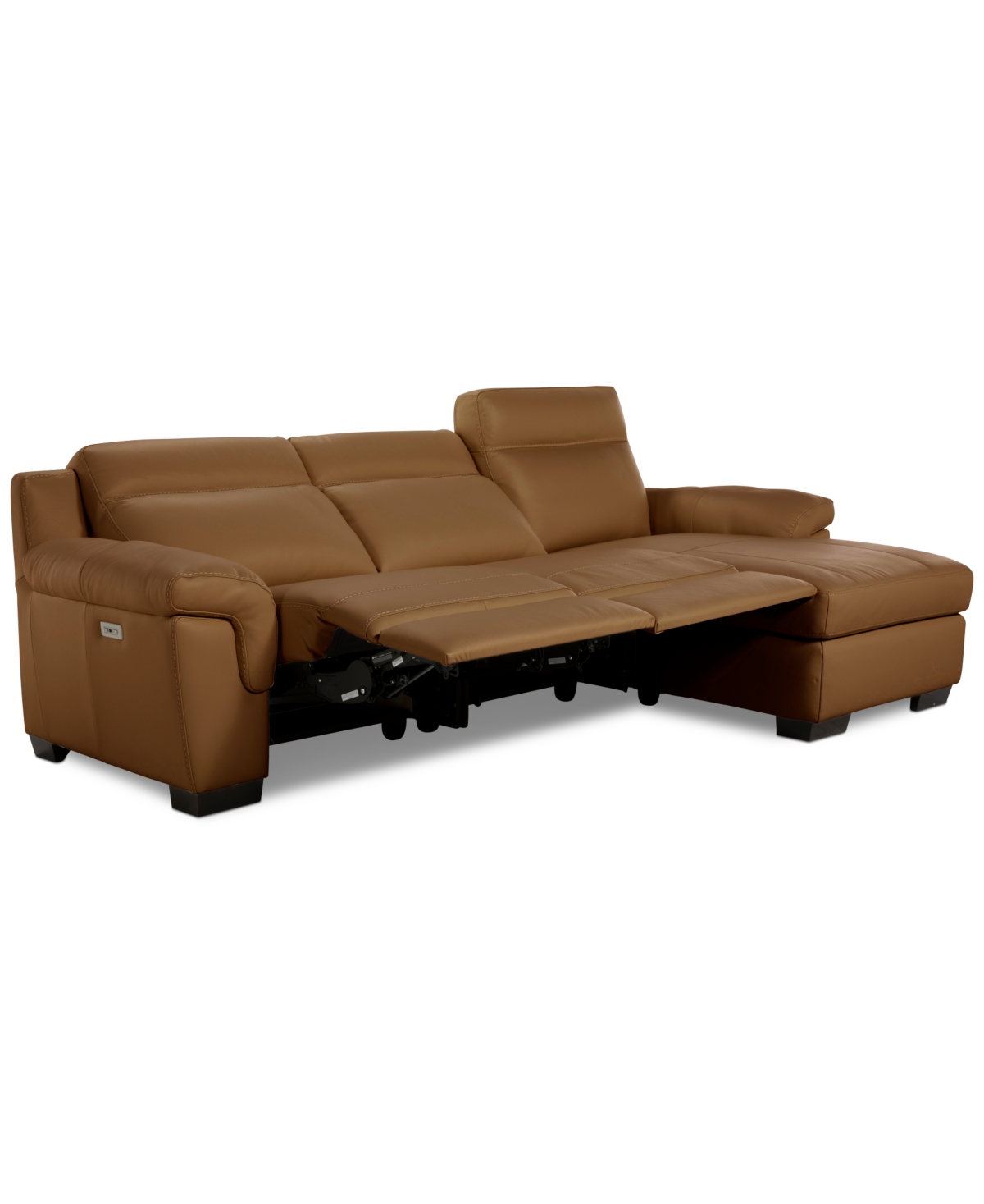Macy's Julius Ii 3-pc. Leather Chaise Sectional With 2 Power Recliners,  Exclusive In Brown