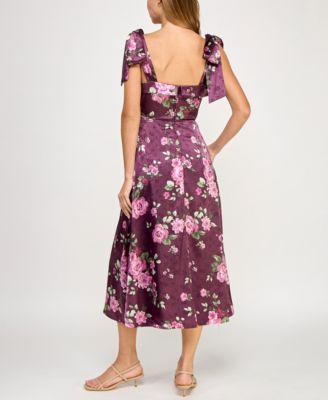 Juniors' Satin Printed Midi Dress