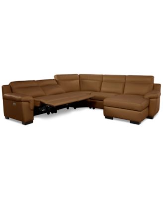 Julius II 5-Pc. Leather Chaise Sectional with 2 Power Recliners, Macy's Exclusive
