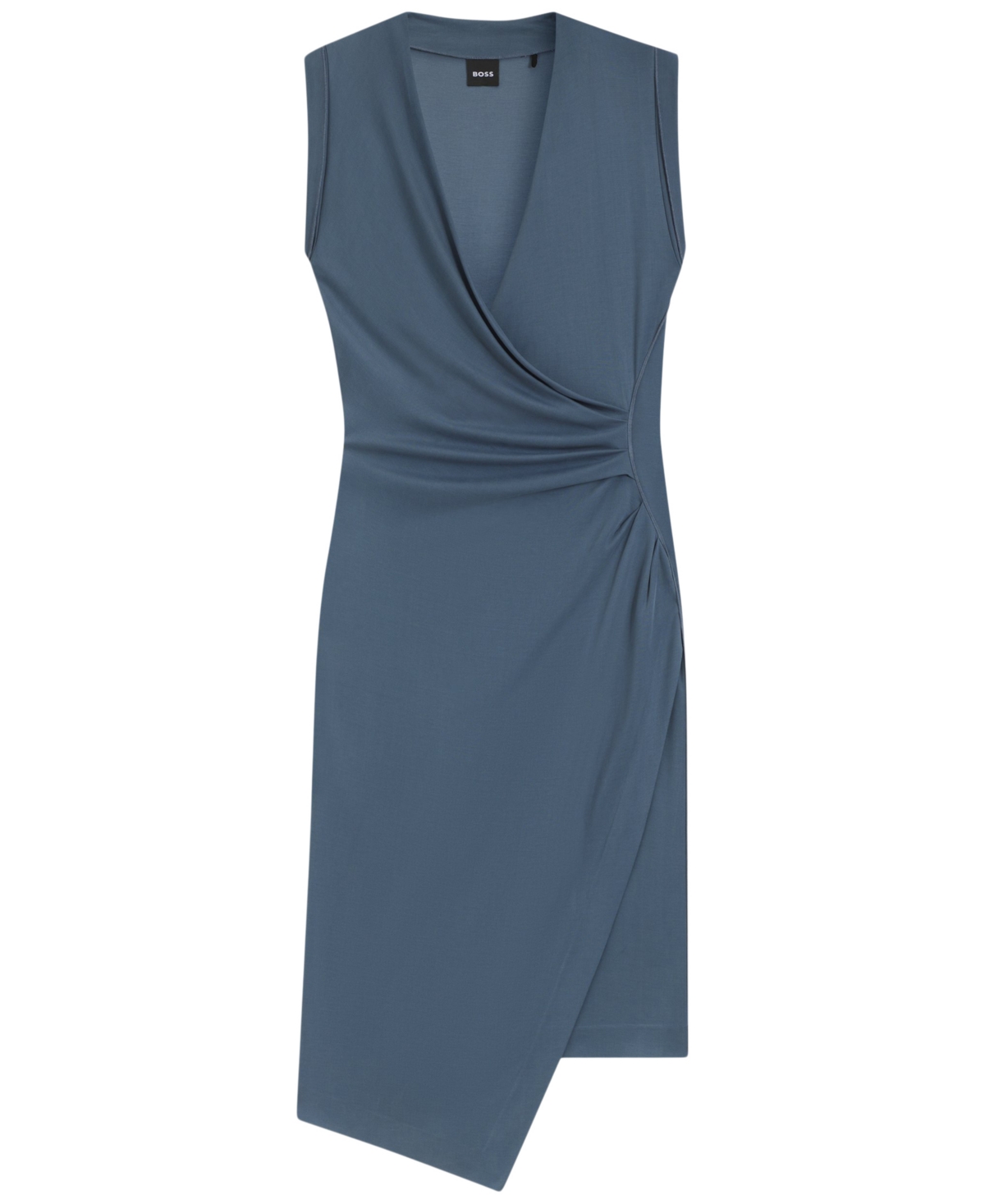 Hugo Boss Wrap-front Dress With Gathered Details In Blue