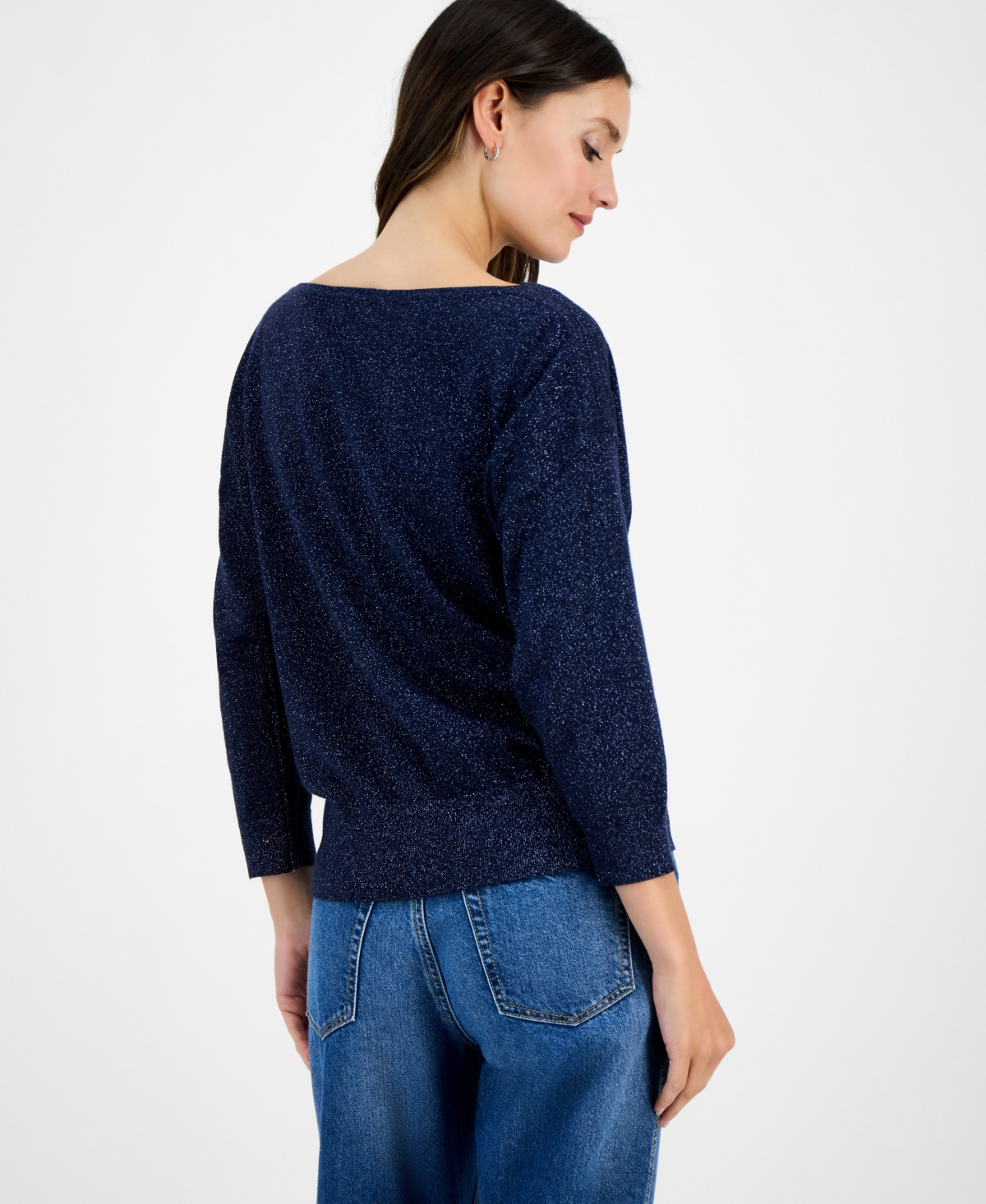 Nautica Jeans Women's Boat-neck Dolman Shimmer Sweater In Black