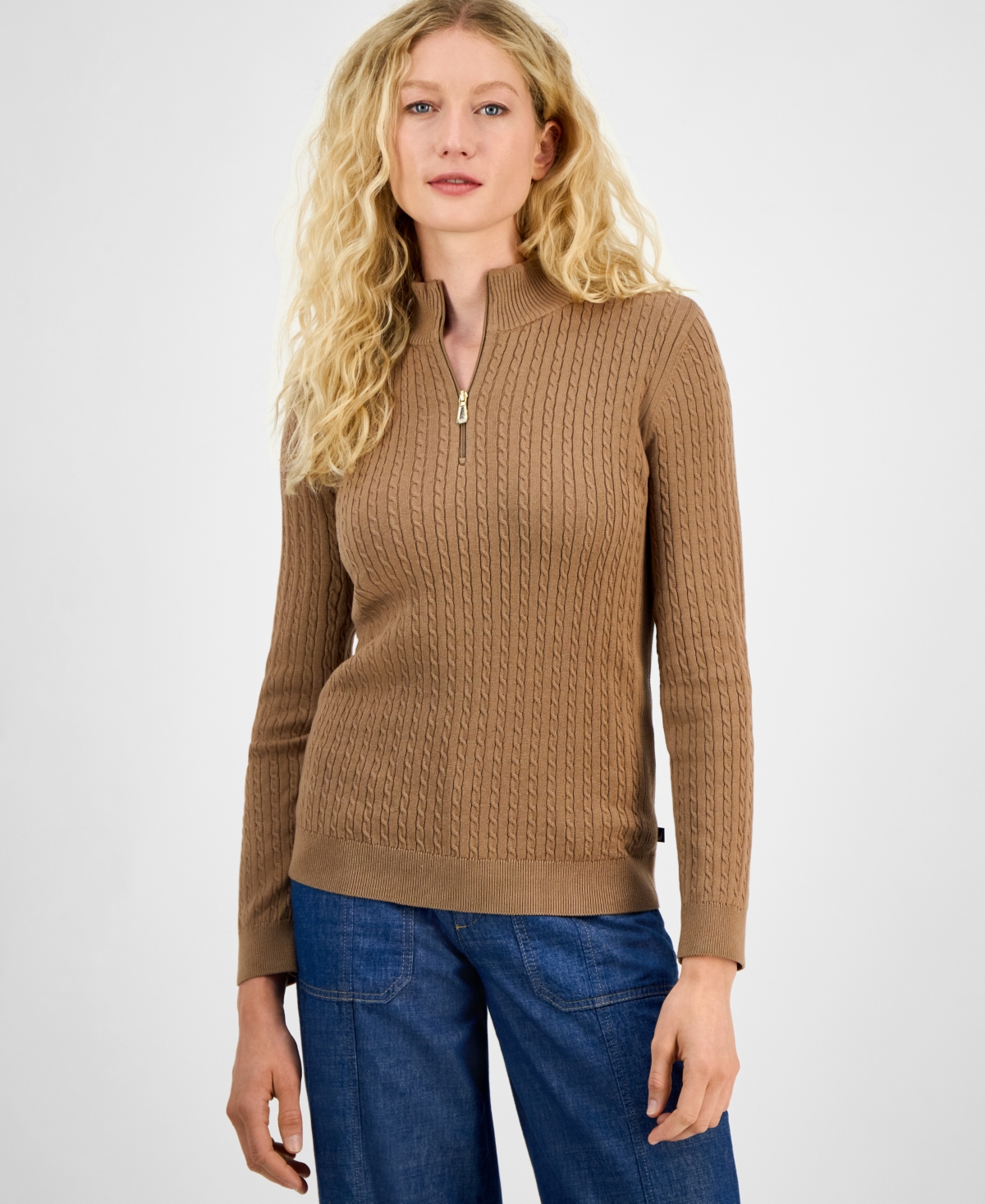 Nautica Jeans Women's Cotton Mock-neck Sweater, Online Only In Brown