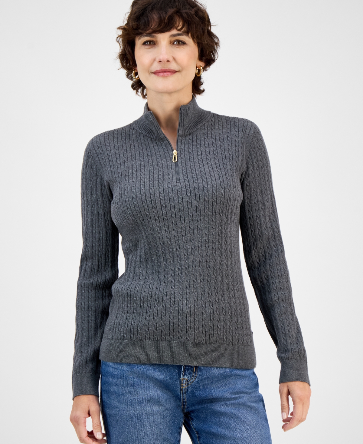 Nautica Jeans Women's Cotton Mock-neck Sweater, Online Only In Gray