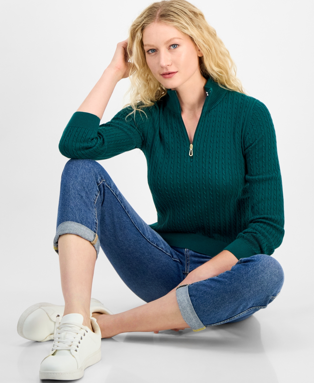 Nautica Jeans Women's Cotton Mock-neck Sweater, Online Only In Green