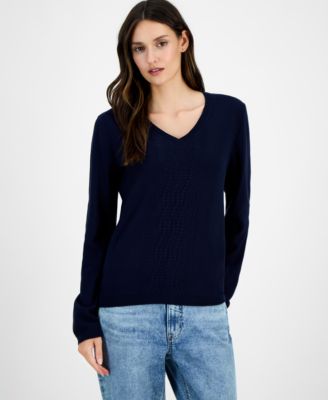 Women's Cotton V-Neck Textured Sweater