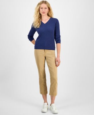 Women's V-neck Cable Knit Sweater, Online Only