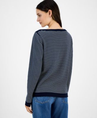 Women's Cotton Striped Boat-Neck Sweater