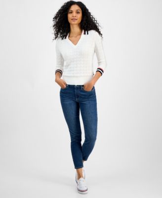 Women's Spread-Collar Cotton Sweater