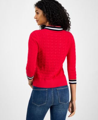 Women's Spread-Collar Cotton Sweater