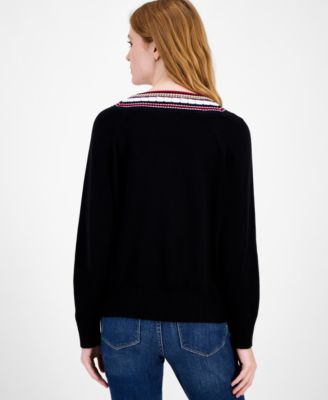Women's Textured V Neck Sweater 