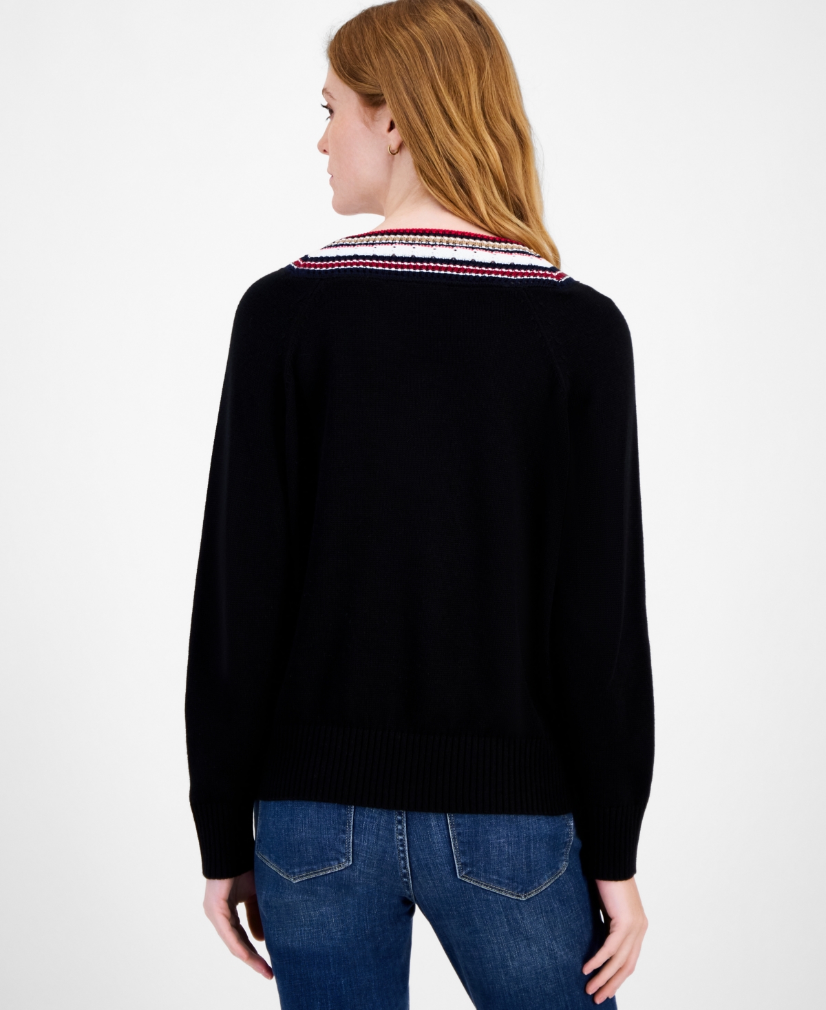 Tommy Hilfiger Women's Textured V Neck Sweater In Black