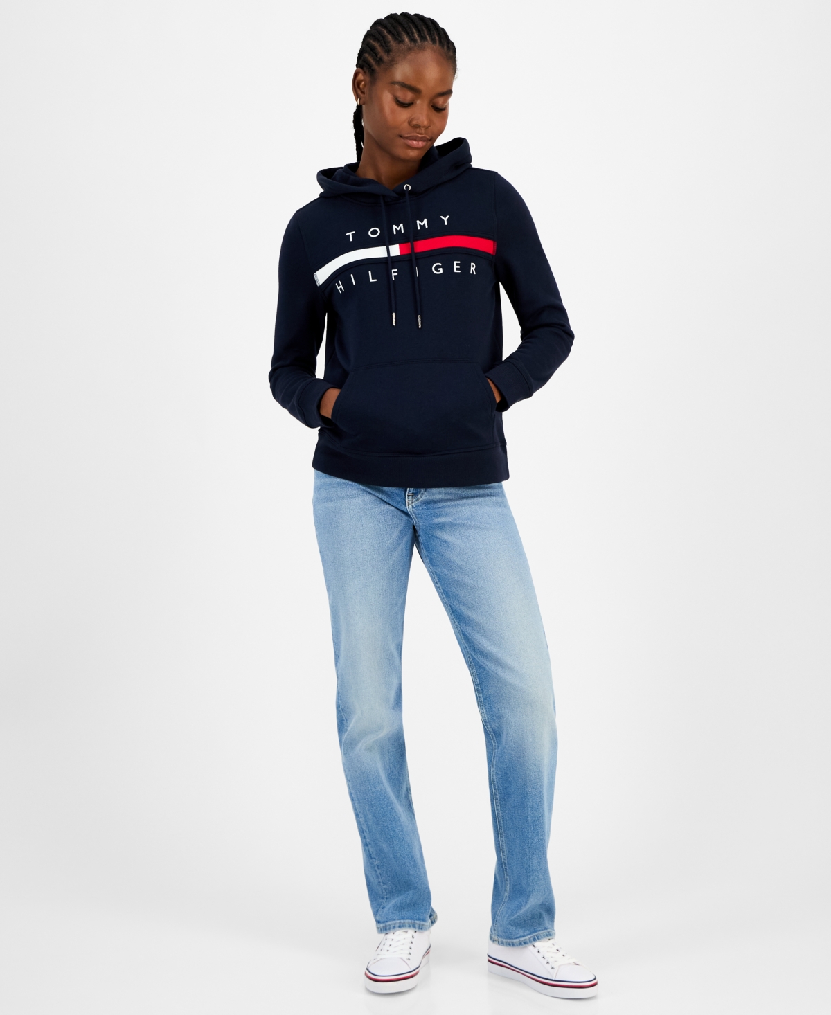 Tommy Hilfiger Women's Embroidered Logo Hooded Sweatshirt In Blue