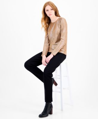 Women's Shine Ribbed Knit Long-Sleeve Top