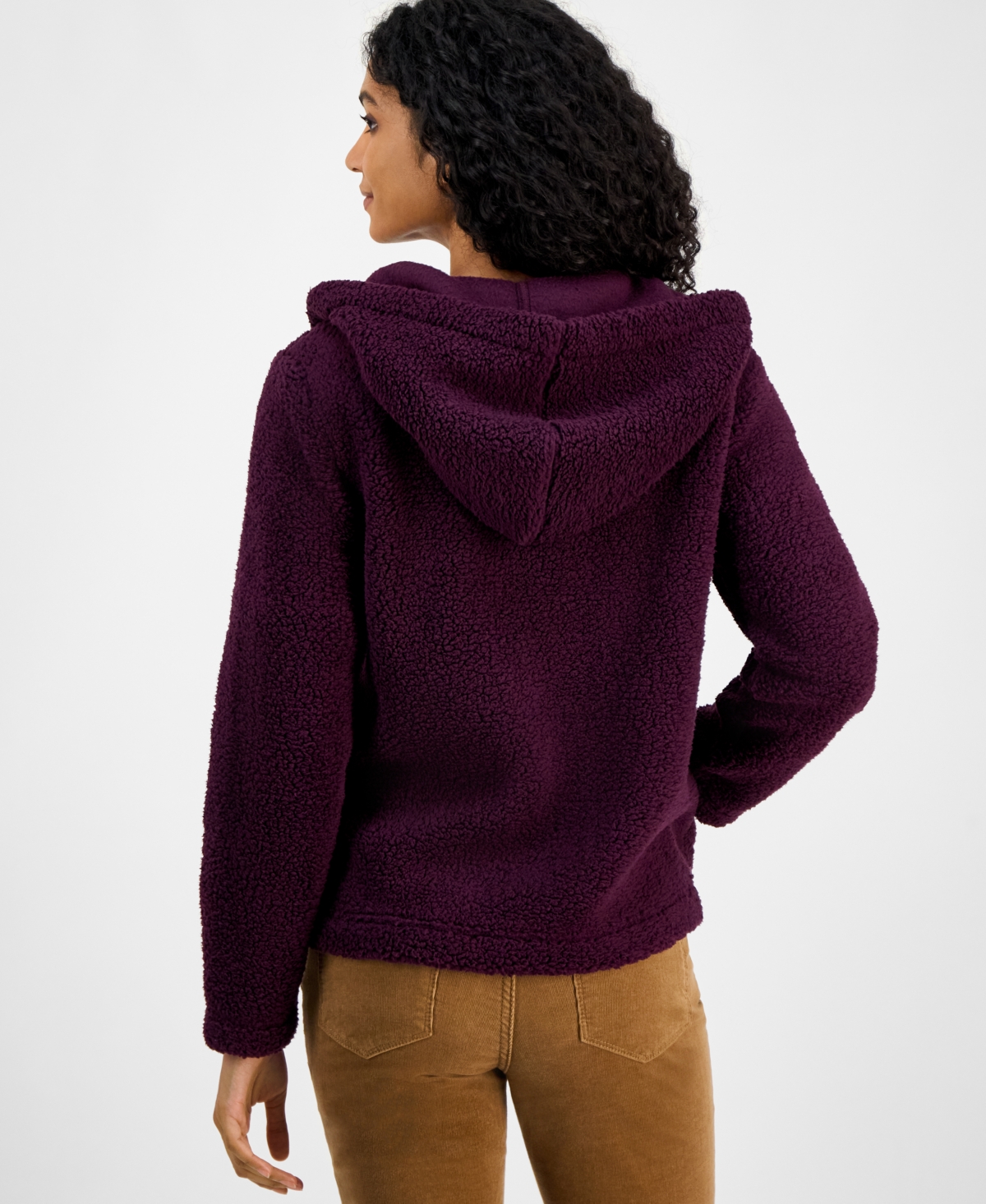 Tommy Hilfiger Women's Zip-front Long-sleeve Sherpa Jacket In Purple