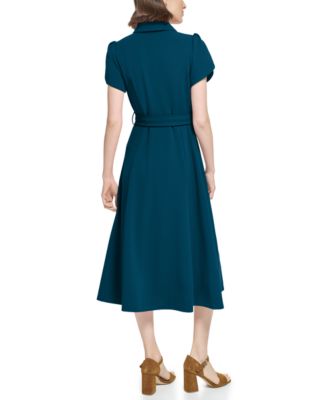 Crepe Dress Vince Belted Shirt Dress Theory Fixed-Sleeve Poplin