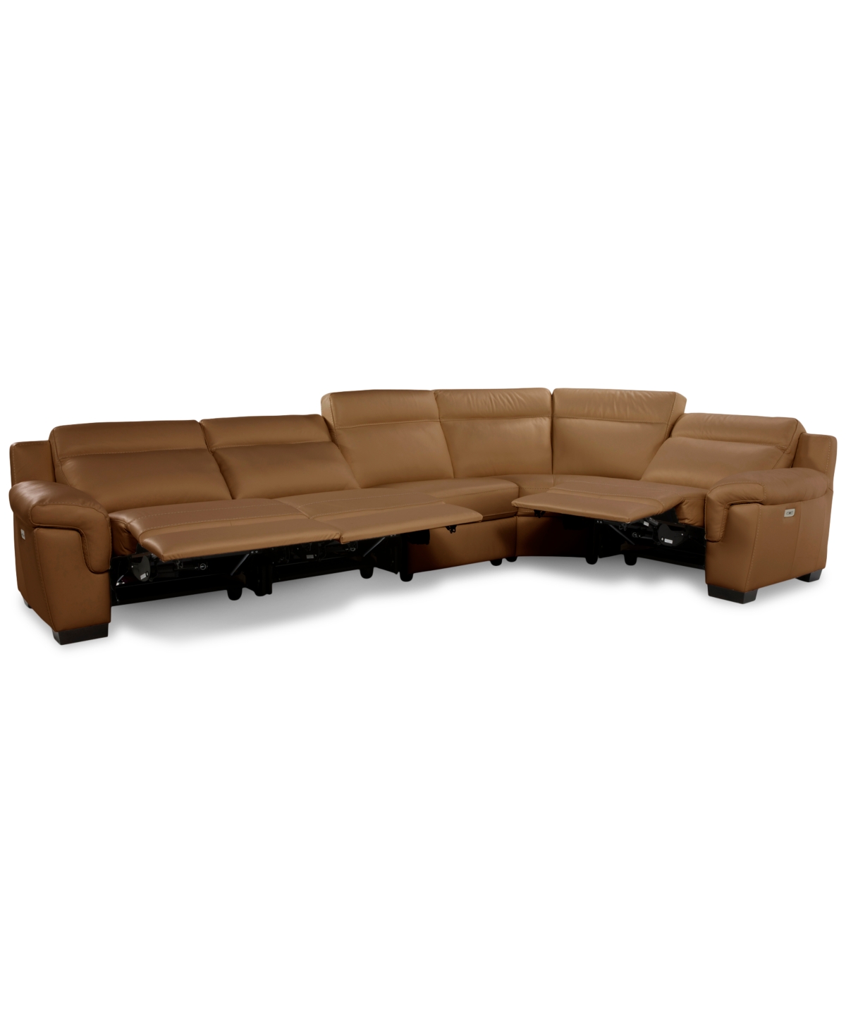 Macy's Julius Ii 5-pc. Leather L Sectional With 3 Power Recliners,  Exclusive In Brown