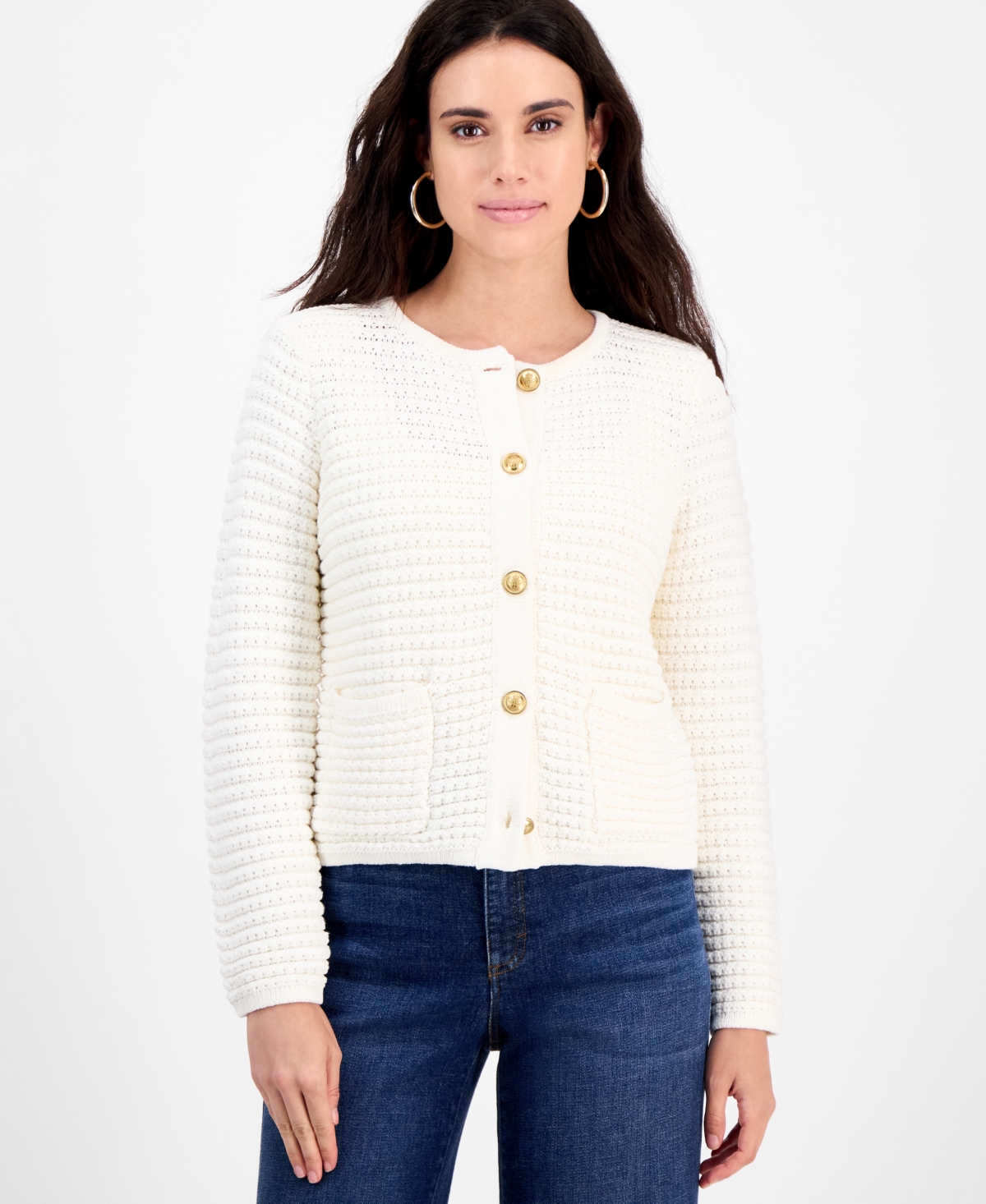 Inc International Concepts Petite Yarn-blend Button-down Cardigan Sweater, Created For Macy's In Neutral