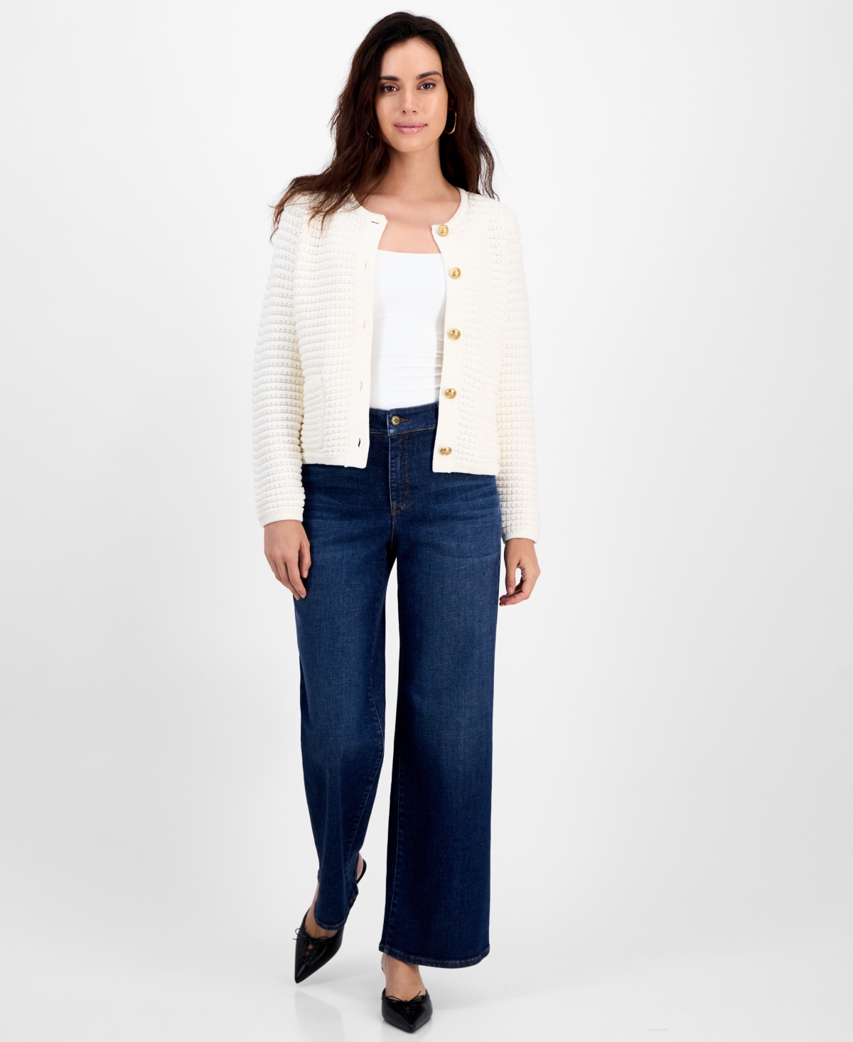 Inc International Concepts Petite Yarn-blend Button-down Cardigan Sweater, Created For Macy's In Neutral